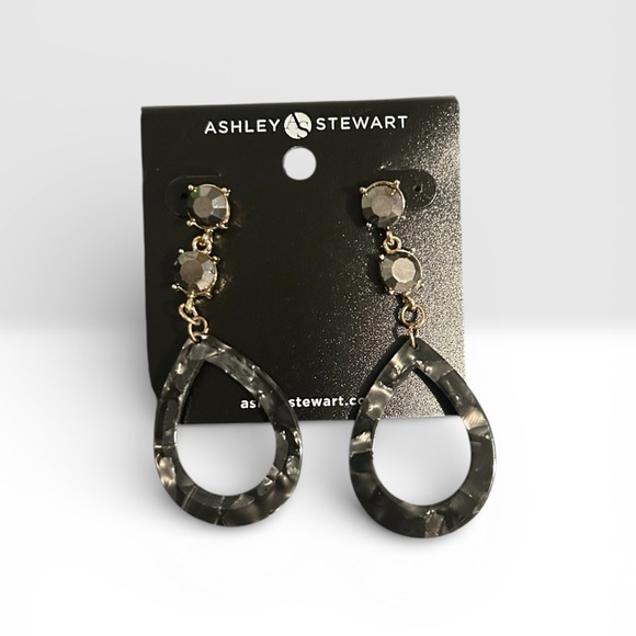 Ashley Stewart Jewelry - Ashley Stewart NWT Black Teardrop Dangle Earrings Crystal Accents